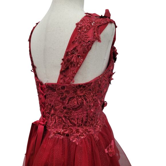 NWT Women's Crimson Red Short Butterfly Cocktail Dress with Tulle Corset back - Picture 10 of 13